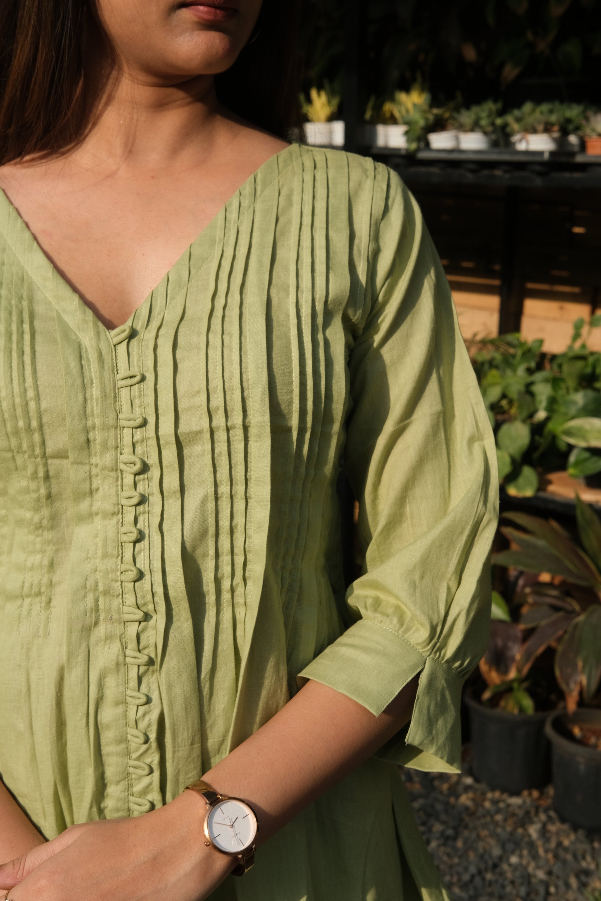 Olivia - Olive green kurta with ruffle sleeve hem – Styched Fashion