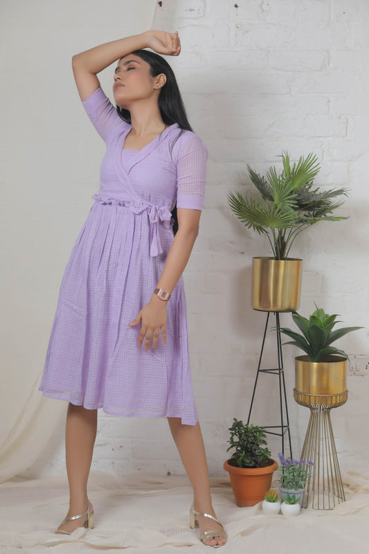 pleated collar one-piece- Lilac